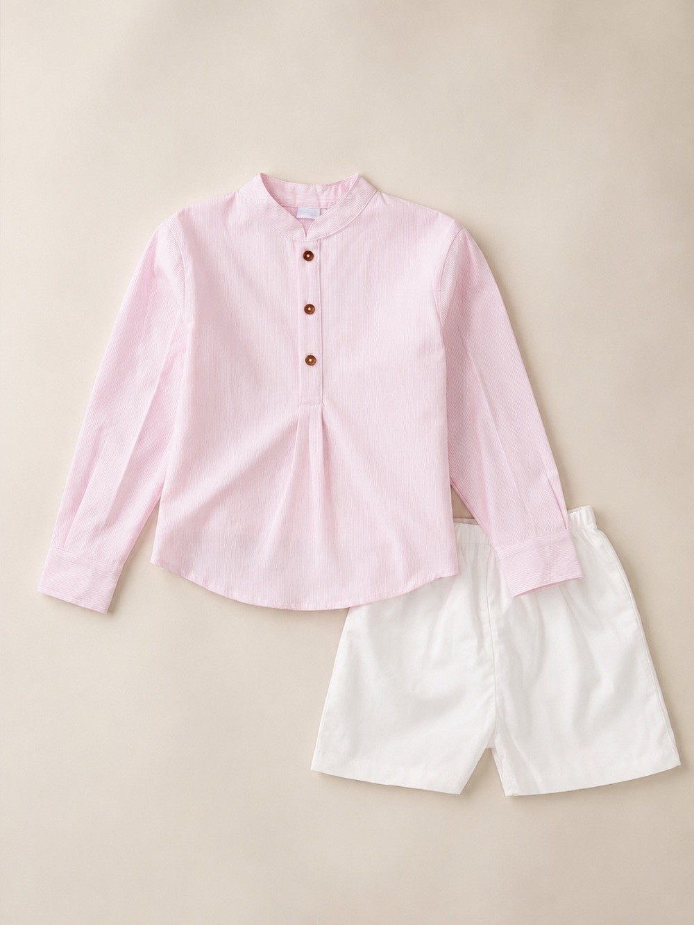 Edgehill Collection Little Boys Set Long Sleeve Knit Stripe Shirt & Solid Shorts